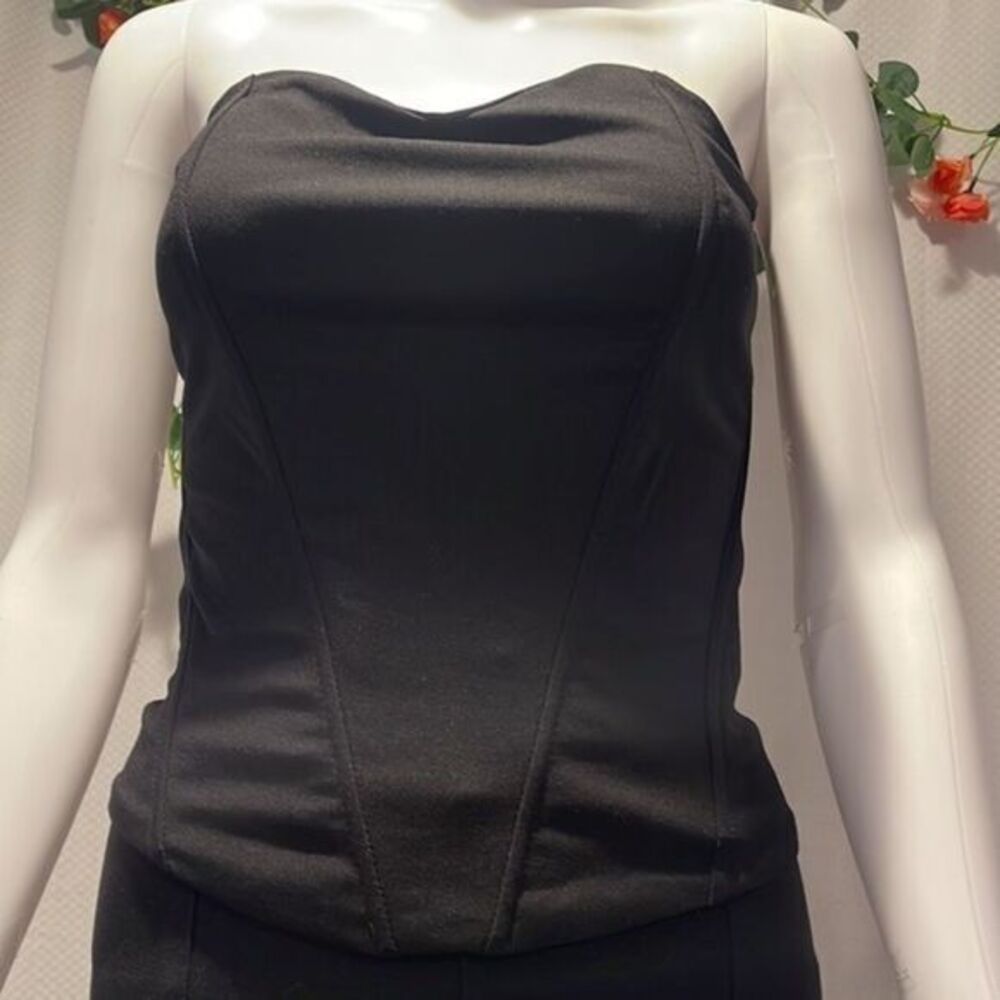 Micas‎ Black Wave Bodice Strapless Bustier top Size M